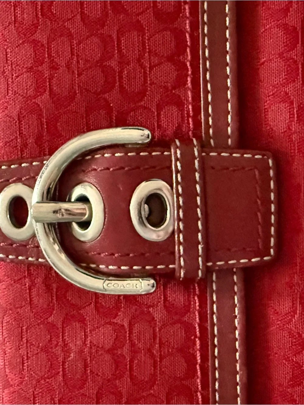 Coach Red Signature Buckle Wristlet Wallet